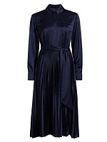 Jessie Satin Pleated Tie-Front Shirtdress