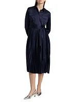 Jessie Satin Pleated Tie-Front Shirtdress