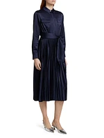 Jessie Satin Pleated Tie-Front Shirtdress