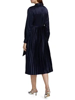 Jessie Satin Pleated Tie-Front Shirtdress