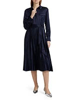 Jessie Satin Pleated Tie-Front Shirtdress