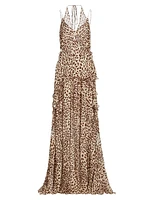 Leopard Georgette Halter Maxi Dress