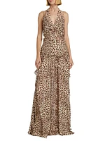 Leopard Georgette Halter Maxi Dress