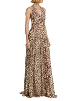 Leopard Georgette Halter Maxi Dress