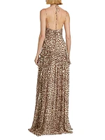 Leopard Georgette Halter Maxi Dress