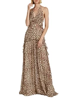 Leopard Georgette Halter Maxi Dress
