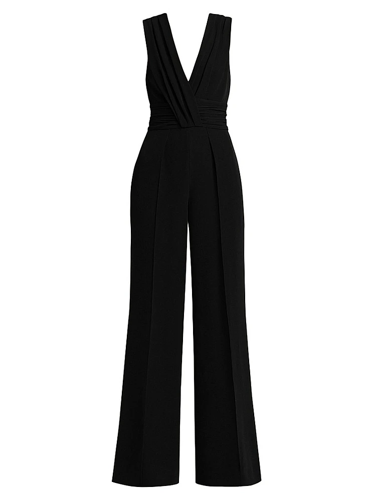 Ruched Stretch Crepe Wide-Leg Jumpsuit