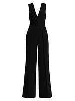 Ruched Stretch Crepe Wide-Leg Jumpsuit