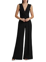 Ruched Stretch Crepe Wide-Leg Jumpsuit