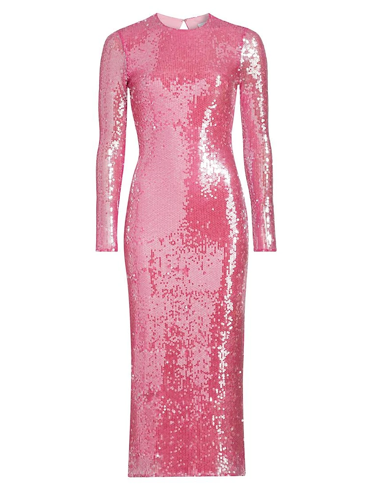 Sequined Long-Sleeve Tubino Midi-Dress