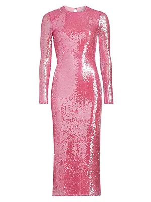 Sequined Long-Sleeve Tubino Midi-Dress