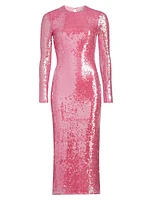 Sequined Long-Sleeve Tubino Midi-Dress