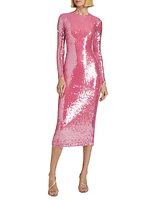 Sequined Long-Sleeve Tubino Midi-Dress