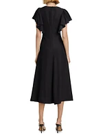Flutter-Sleeve Ruched Midi-Dress