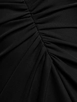 Flutter-Sleeve Ruched Midi-Dress