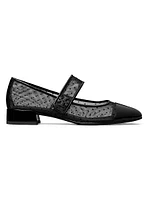 Cap-Toe Mary Jane Mesh & Leather Ballet Flats