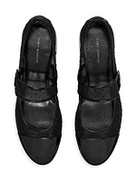 Cap-Toe Mary Jane Mesh & Leather Ballet Flats