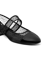 Cap-Toe Mary Jane Mesh & Leather Ballet Flats