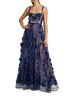 Anastasia Floral-Embellished Tulle Gown