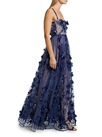 Anastasia Floral-Embellished Tulle Gown