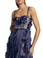 Anastasia Floral-Embellished Tulle Gown
