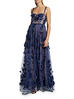 Anastasia Floral-Embellished Tulle Gown
