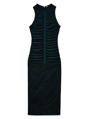 Niva Ruched Velvet Sleeveless Maxi Dress