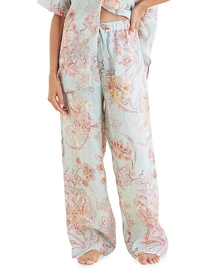 Coco Resort Floral Linen Wide-Leg Pants