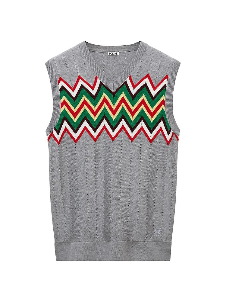 Chevron Stretch Wool Sleeveless Sweater