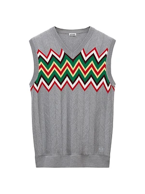 Chevron Stretch Wool Sleeveless Sweater