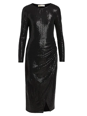 Sequined Shirred Jersey Cocktail Dress