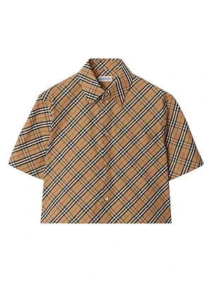 Check Short-Sleeve Crop Shirt