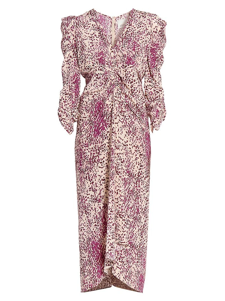 Albini Printed Silk-Blend Gathered Midi-Dress