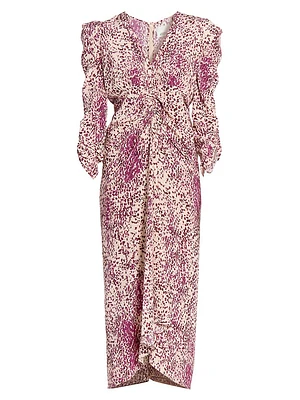 Albini Printed Silk-Blend Gathered Midi-Dress