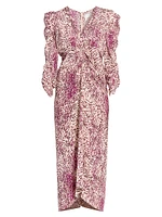 Albini Printed Silk-Blend Gathered Midi-Dress