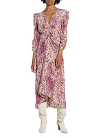 Albini Printed Silk-Blend Gathered Midi-Dress