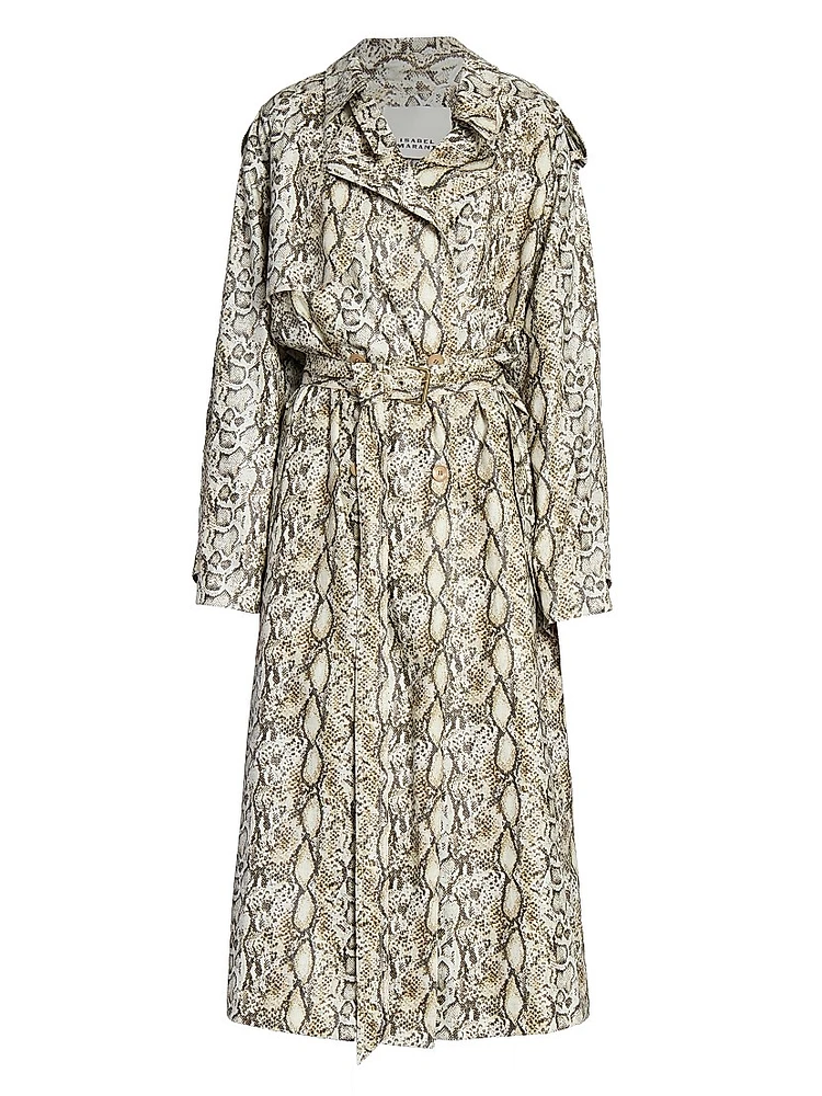 Freanne Snakeskin Print Trench Coat