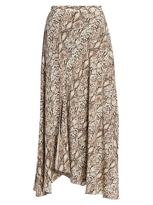Sakura Silk-Blend Snakeskin Print Skirt