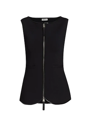 Ren Faux Leather-Trimmed Knit Zip-Front Top