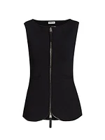 Ren Faux Leather-Trimmed Knit Zip-Front Top
