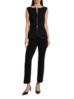 Ren Faux Leather-Trimmed Knit Zip-Front Top