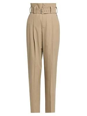 Belted Compact Cotton Trousers