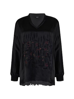 Embroidered Silk Oversized Top