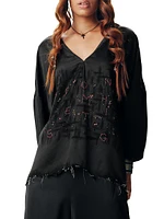 Embroidered Silk Oversized Top