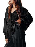 Embroidered Silk Oversized Top