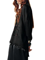Embroidered Silk Oversized Top