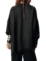 Embroidered Silk Oversized Top