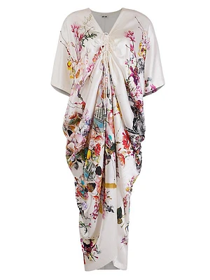 Floral Silk Drawstring Caftan