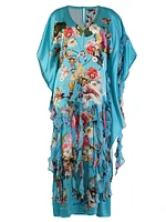 Ruffled Floral Silk Caftan