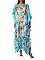 Ruffled Floral Silk Caftan